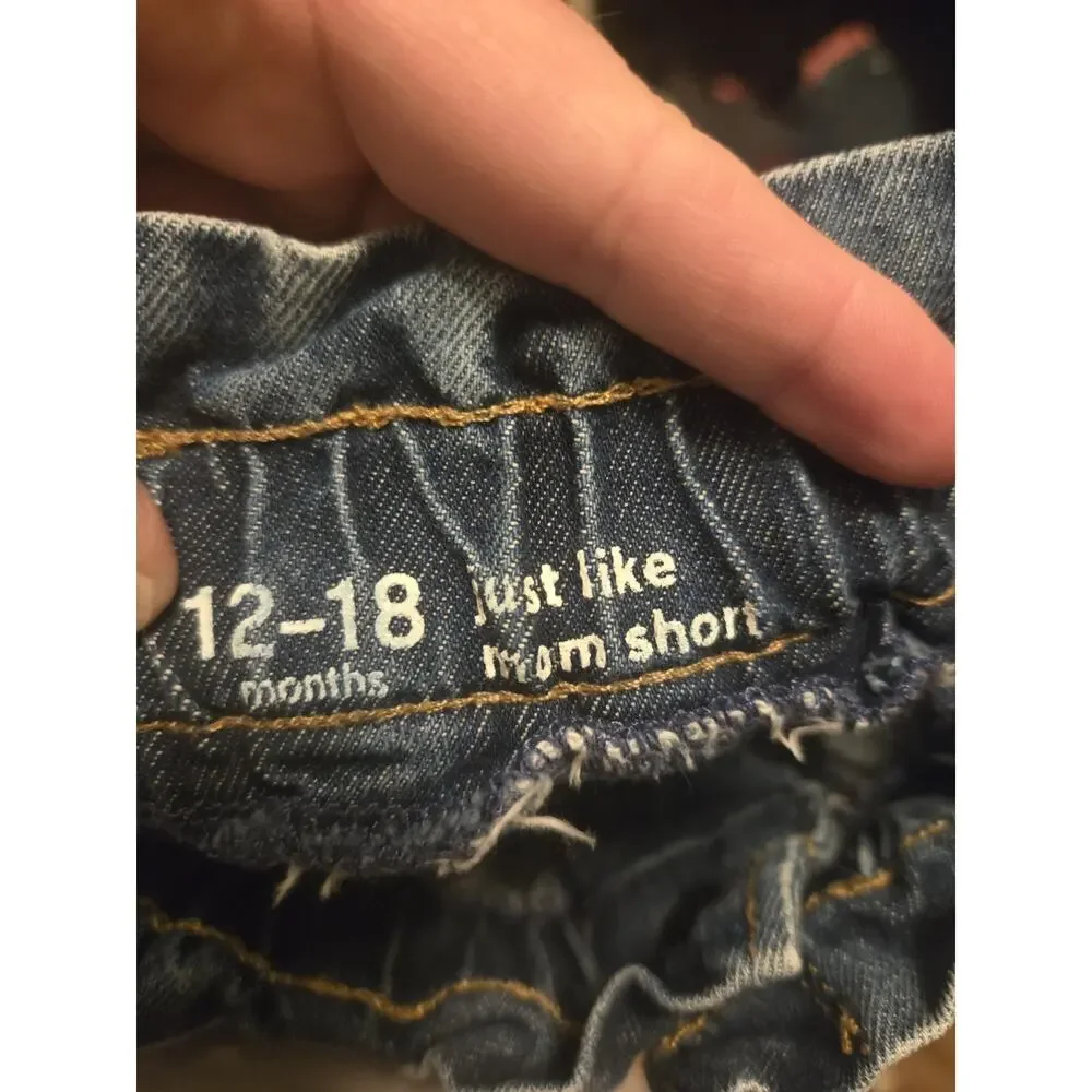 Baby Gap Denim Jean Shorts 12-18 Months Paperbag Waist Cuffed Hem Blue